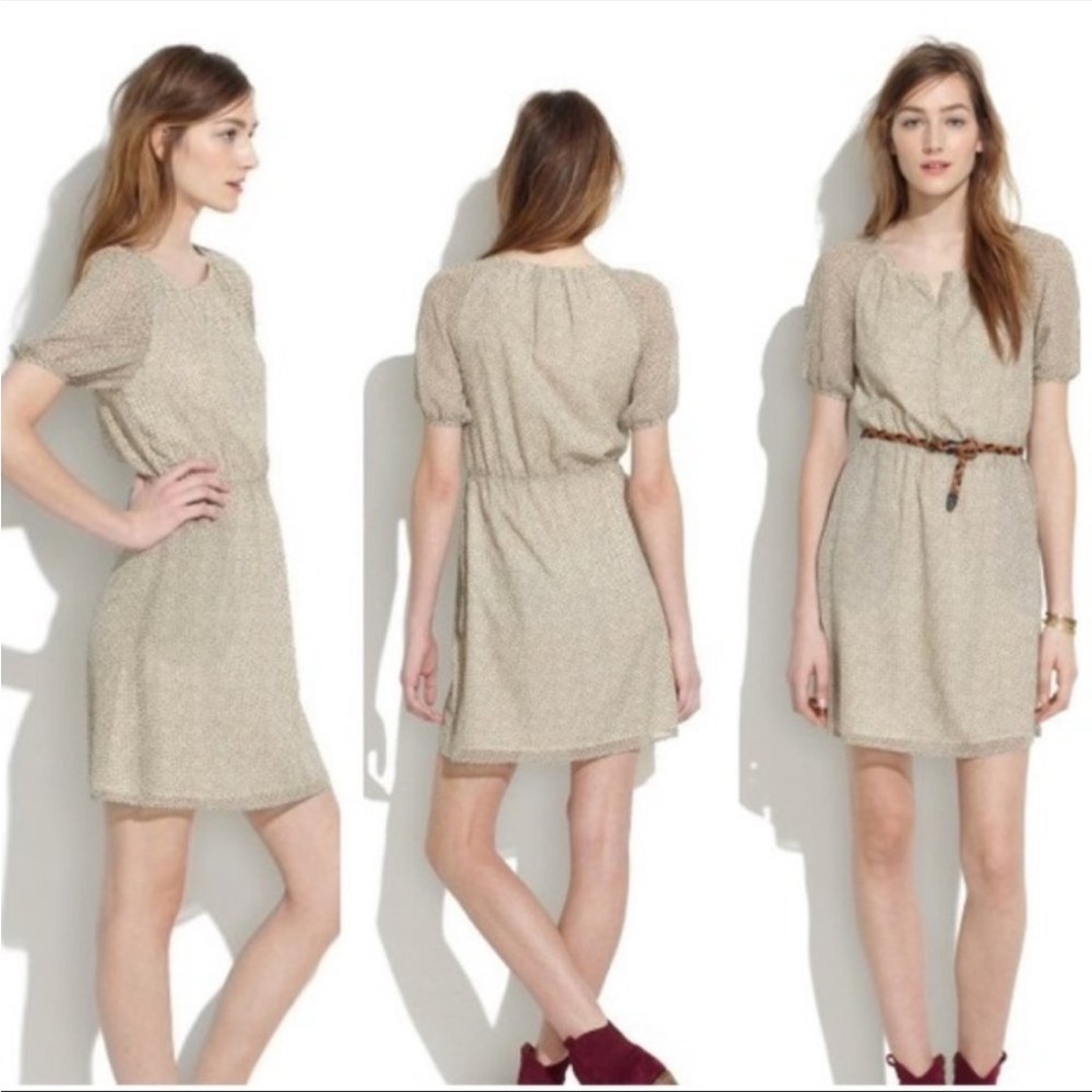 Madewell Diamond Due Ivory Black Silk‎ Dress in Size 0